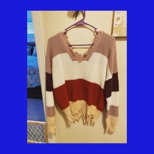 Distressed Striped Color Block Sweater